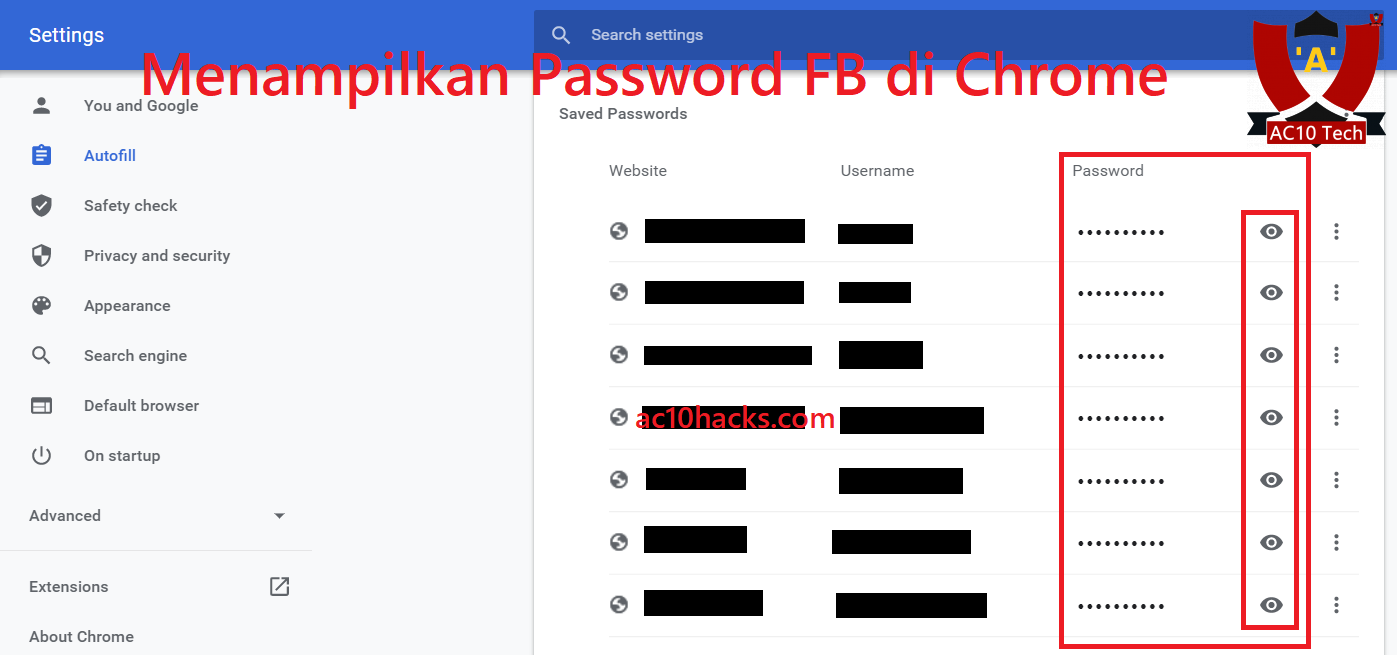 autofill password facebook