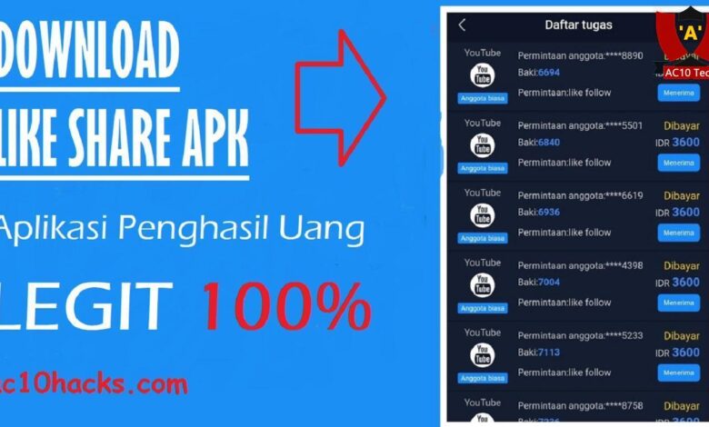 Download Like Share Apk Penghasil Uang 2024 - AC10 Tech