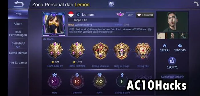 Harga Akun ML Lemon Terbaru